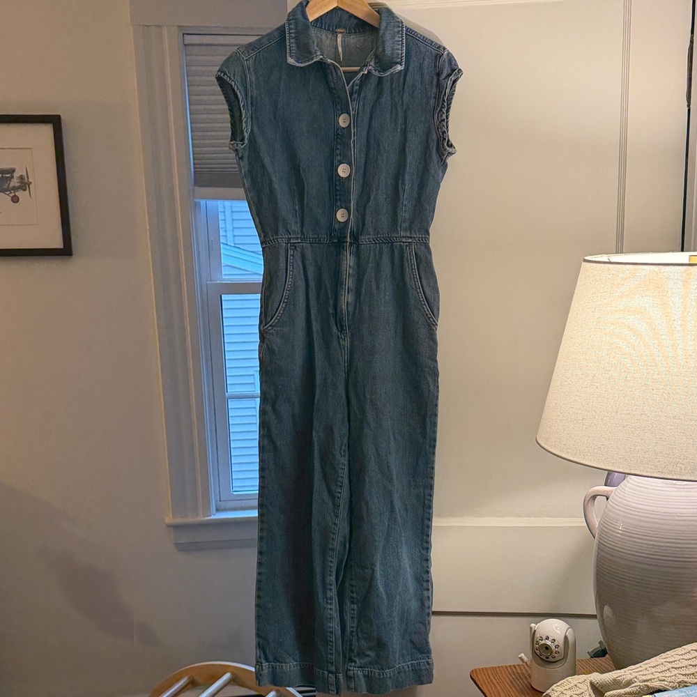 Free People Blue Denim Jumpsuit